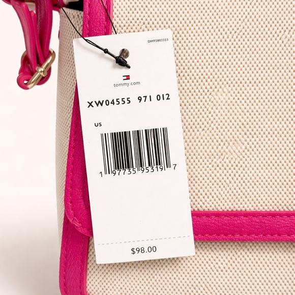 Tommy Hilfiger NWT Pink Trim Canvas Crossbody Bag Logo Purse - Picture 7 of 8
